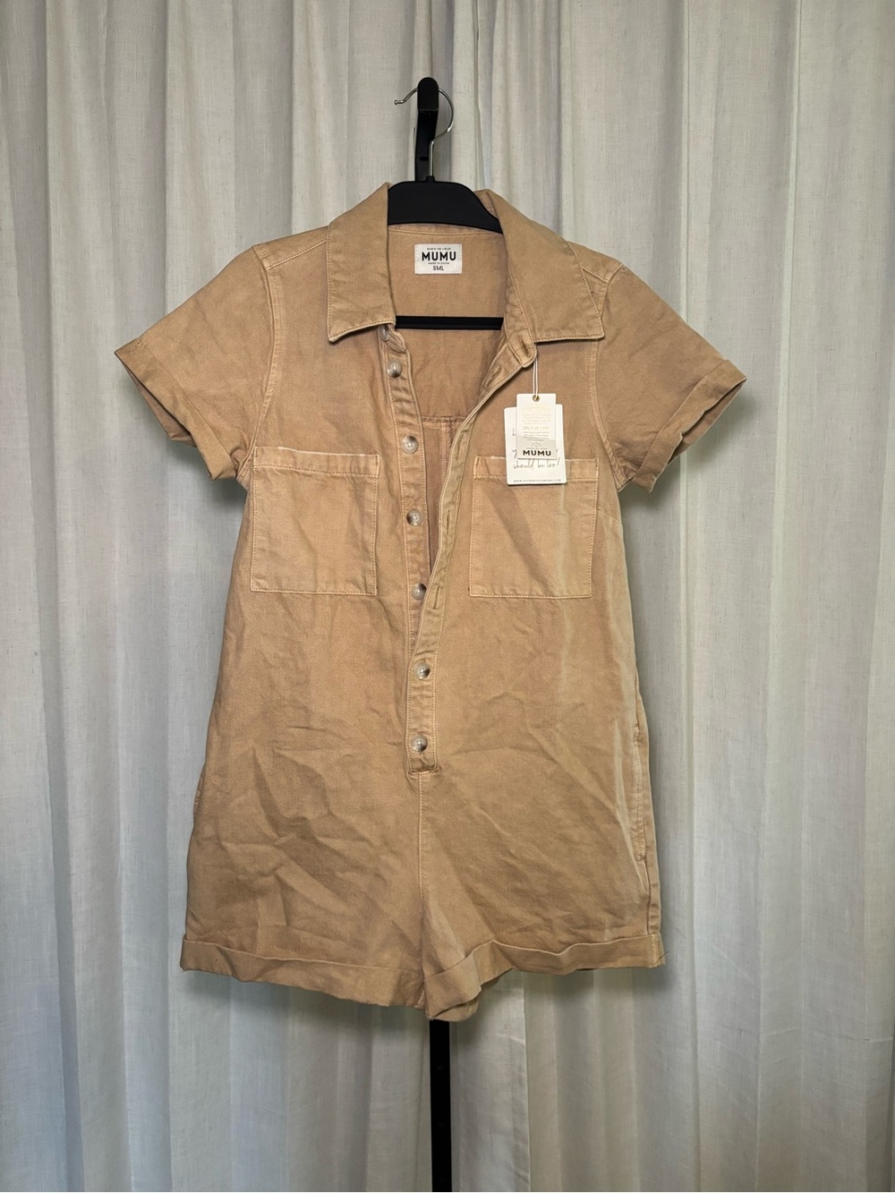 Show Me Your MuMu Tan Short-Sleeve Romper Dress